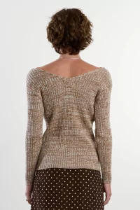 Pull Laine Col V Maille Melange V-Neck – Camel | Centre Commercial