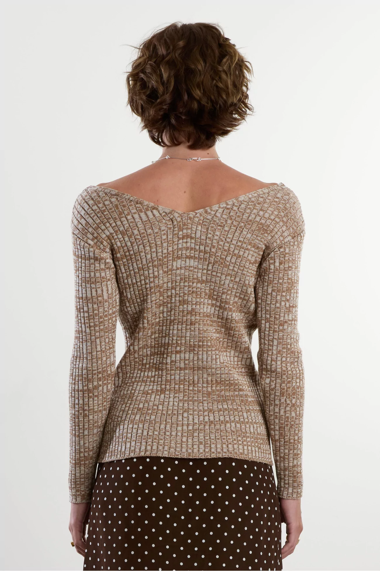 Pull Laine Col V Maille Melange V-Neck – Camel | Centre Commercial