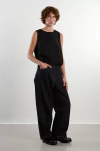 Gilet Laine Gabardine Side Tie – Black | Centre Commercial