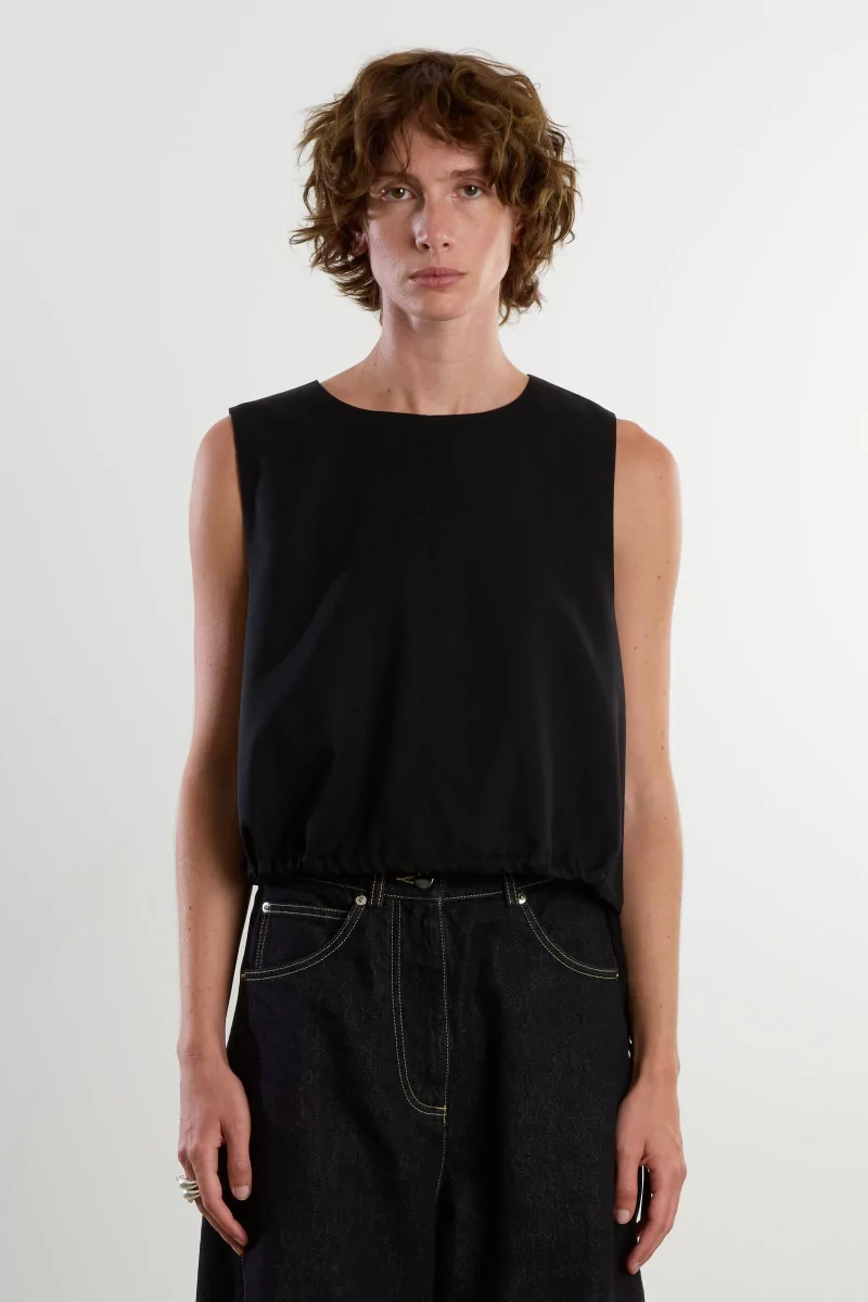 Gilet Laine Gabardine Side Tie – Black | Centre Commercial