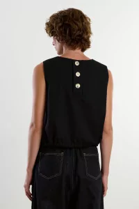 Wool Gabardine Side Tie Vest – Black | Centre Commercial