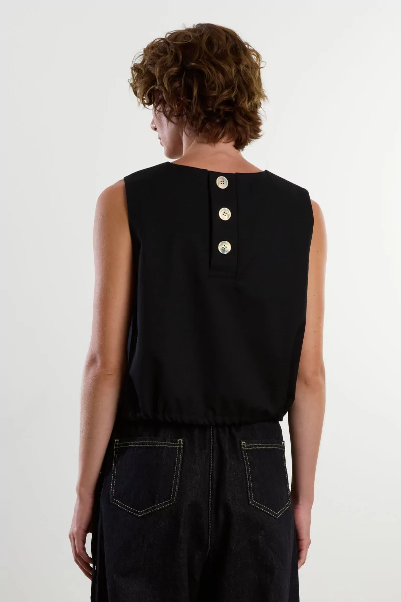 Gilet Laine Gabardine Side Tie – Black | Centre Commercial