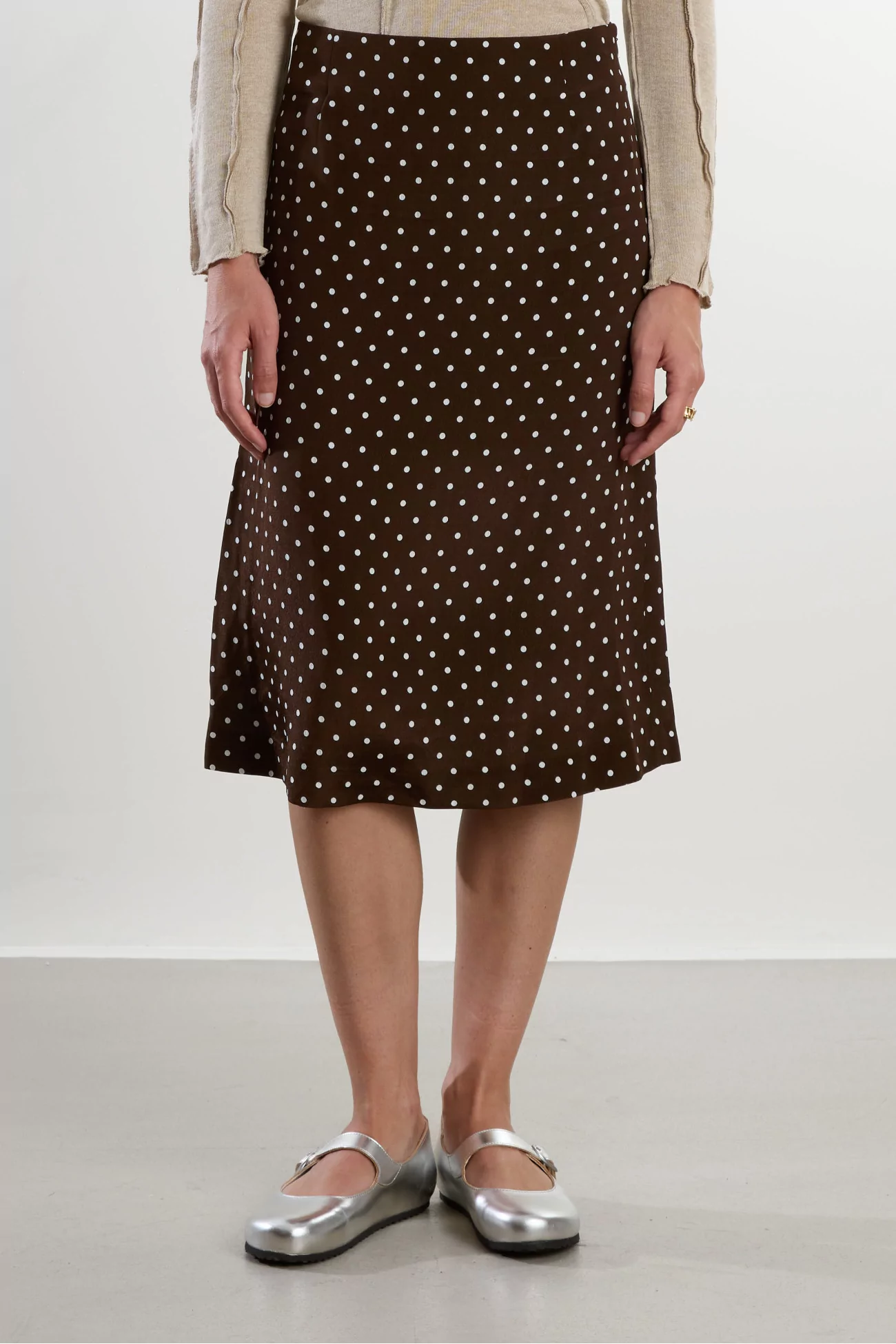 Dot Jacquard Midi Skirt – Brown | Centre Commercial