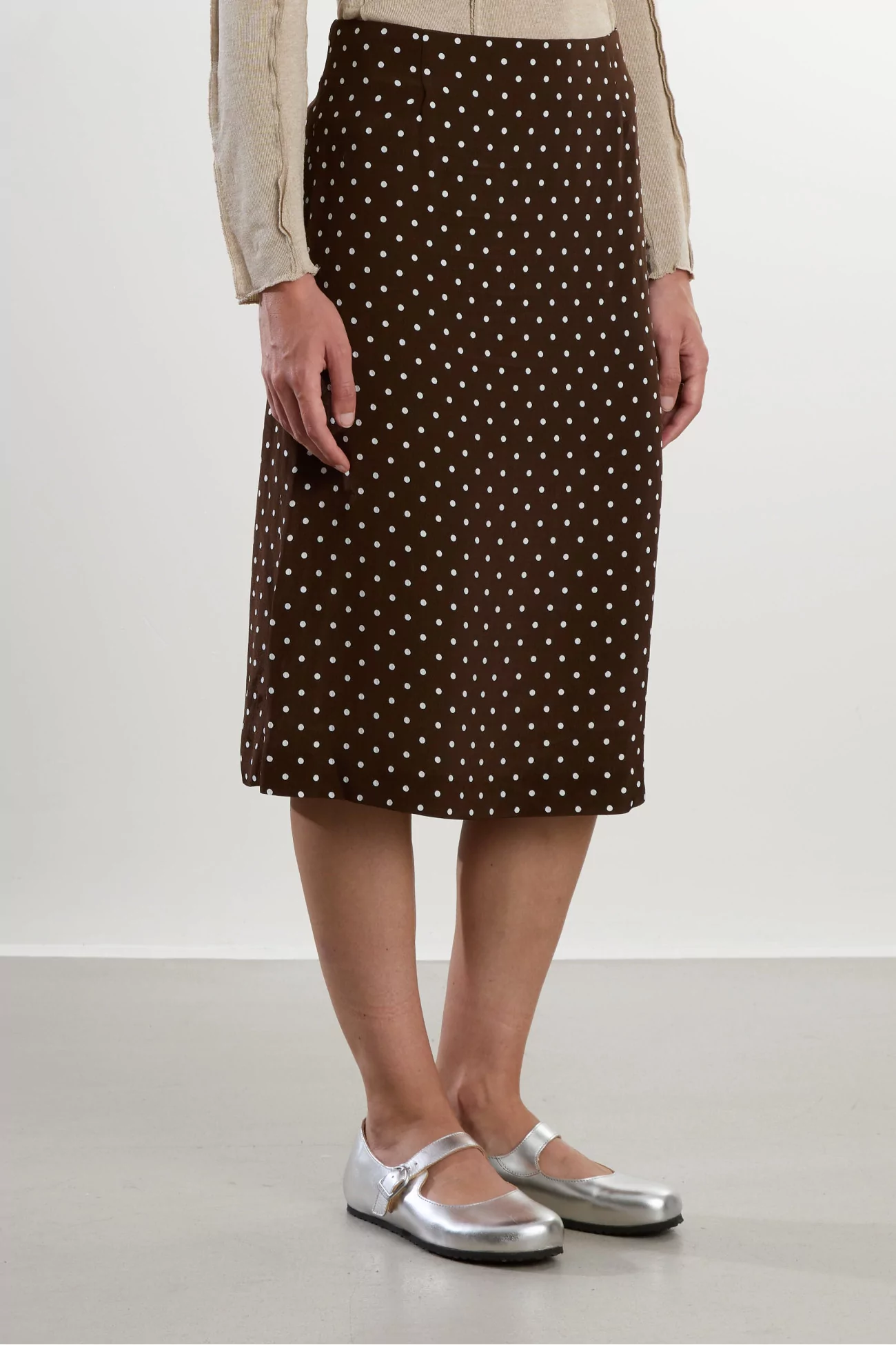 Dot Jacquard Midi Skirt – Brown | Centre Commercial
