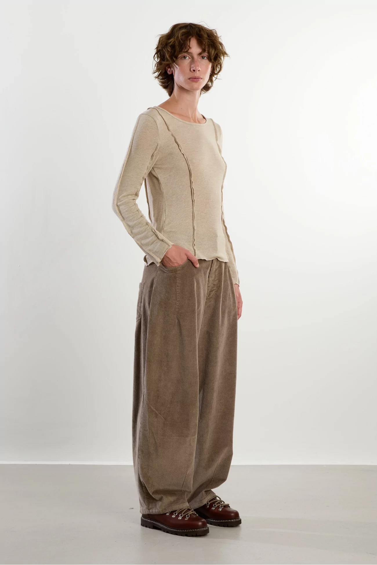 Recycled Viscose Long-Sleeve Lido Top – Beige | Centre Commercial