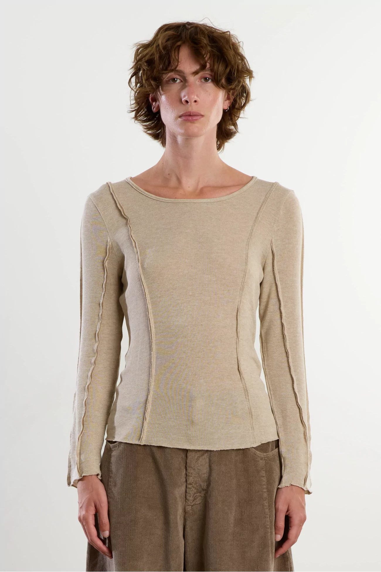 Recycled Viscose Long-Sleeve Lido Top – Beige | Centre Commercial