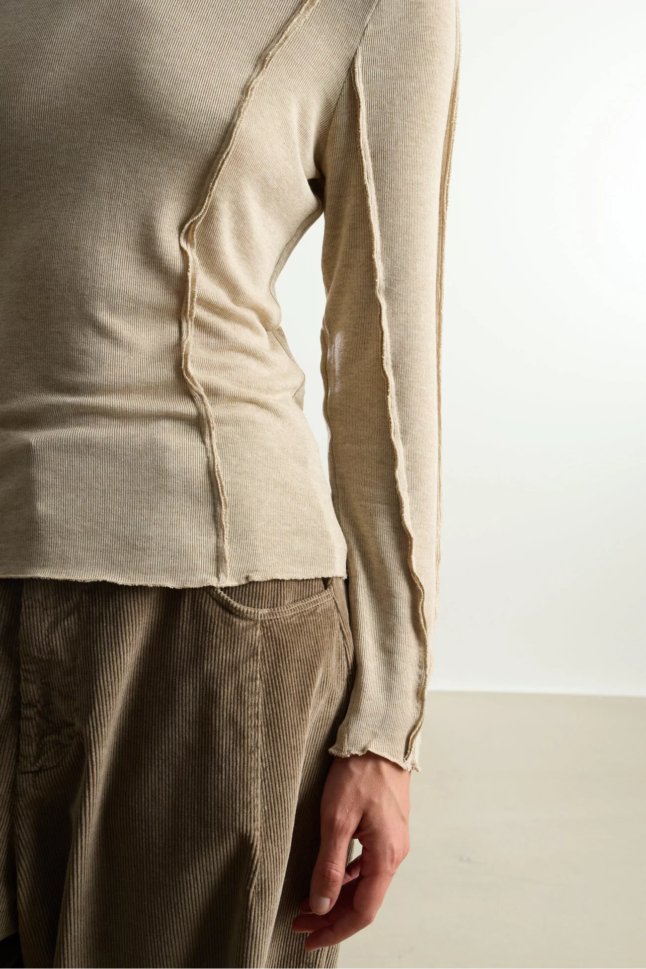 Recycled Viscose Long-Sleeve Lido Top – Beige | Centre Commercial