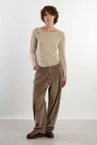 Recycled Viscose Long-Sleeve Lido Top – Beige | Centre Commercial