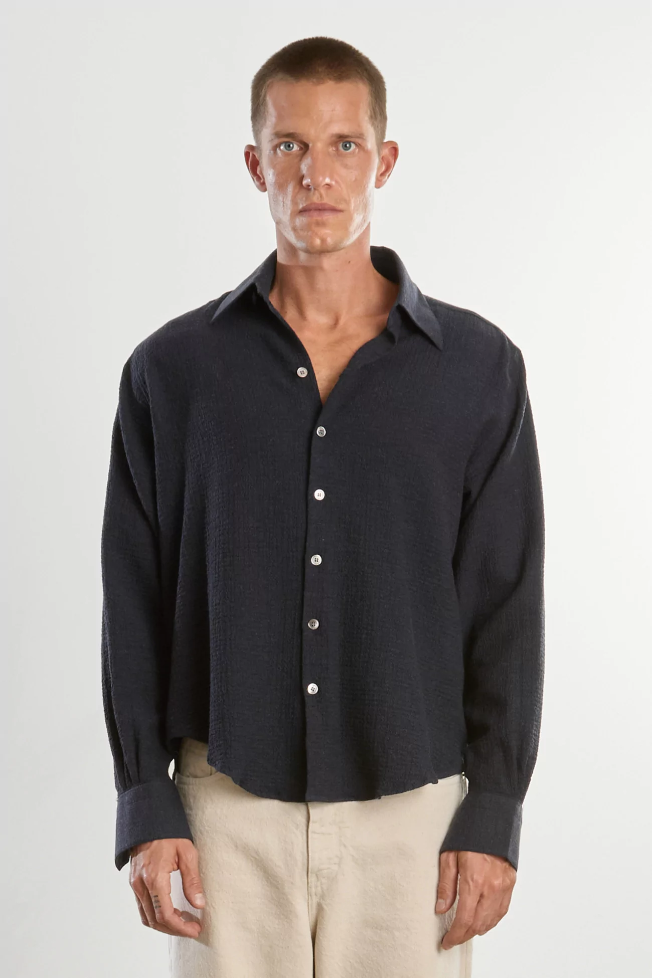 Chemise Homme Laine Cachemire Normal – Navy | Centre Commercial
