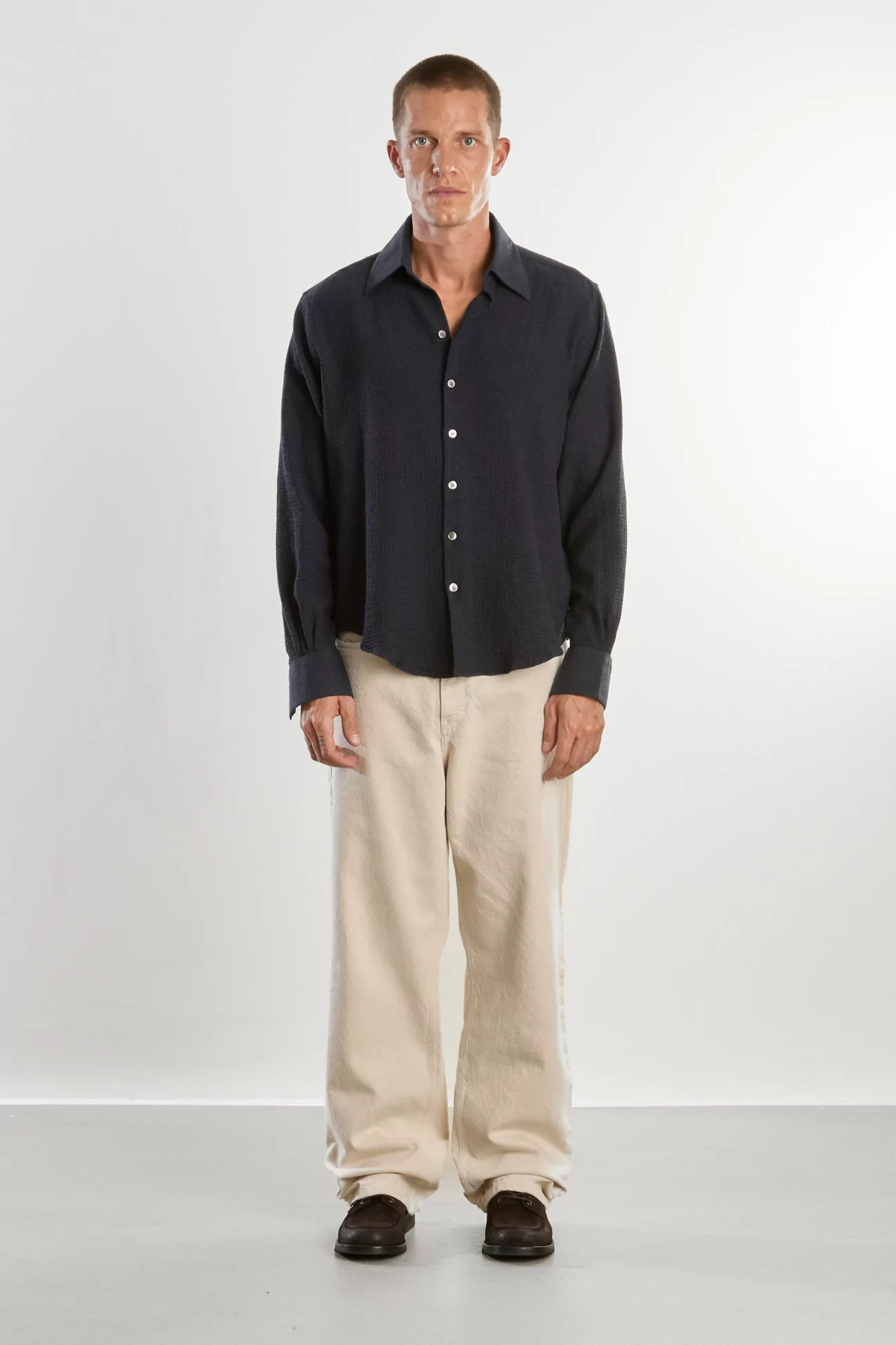 Chemise Homme Laine Cachemire Normal – Navy | Centre Commercial