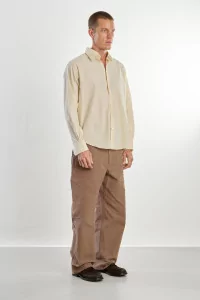 Men's Cotton Poplin Shirt Normal – Pale Yellow Black Stripes | Centre Commercial