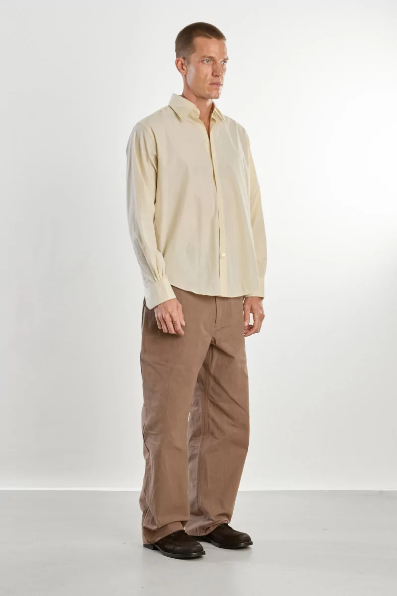 Men's Cotton Poplin Shirt Normal – Pale Yellow Black Stripes | Centre Commercial