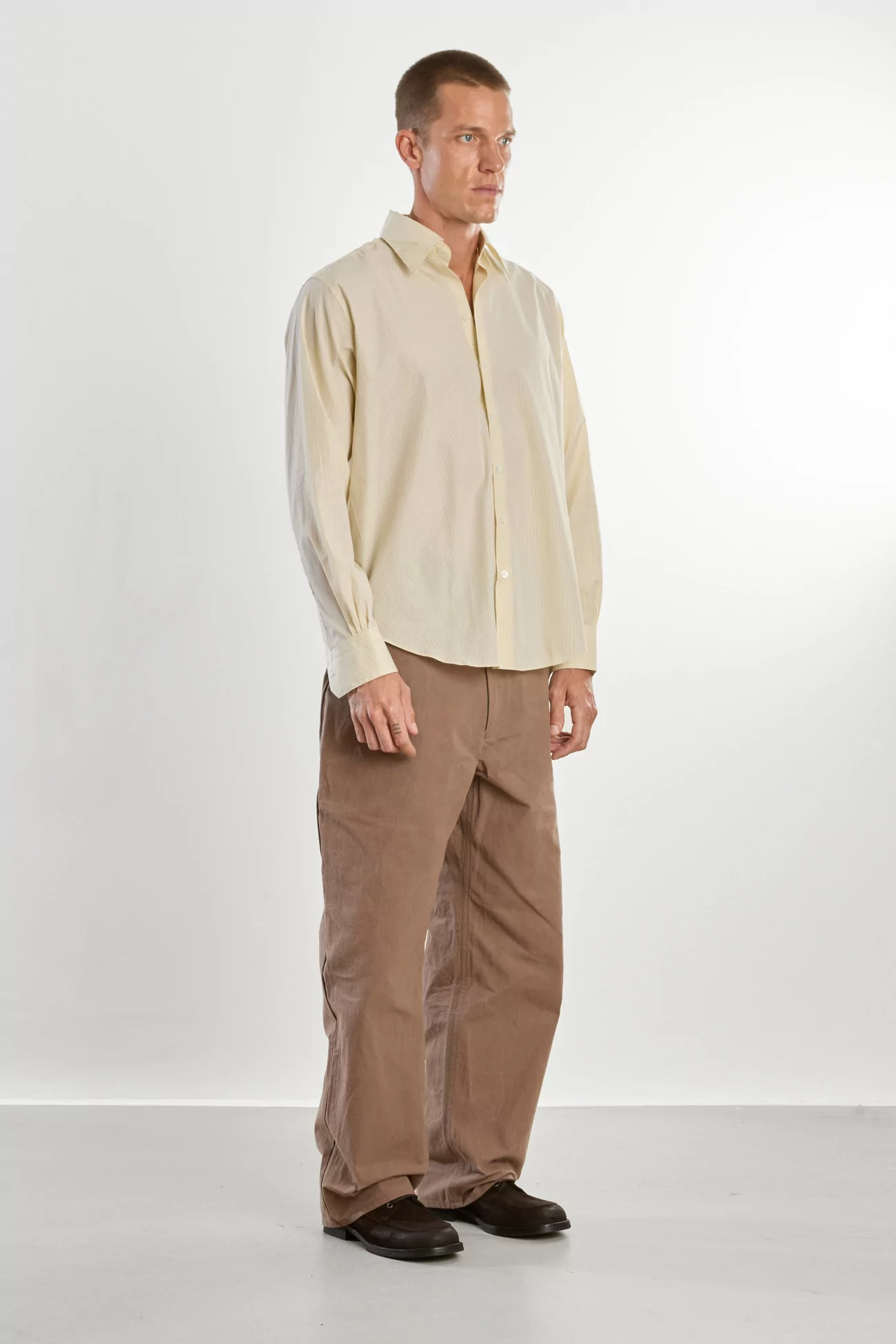 Chemise Homme Coton Popeline Normal – Jaune Rayé Noir | Centre Commercial