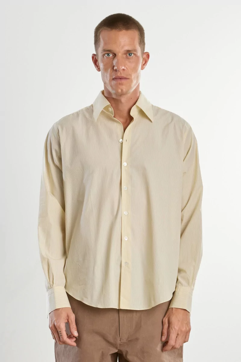 Men's Cotton Poplin Shirt Normal – Pale Yellow Black Stripes | Centre Commercial