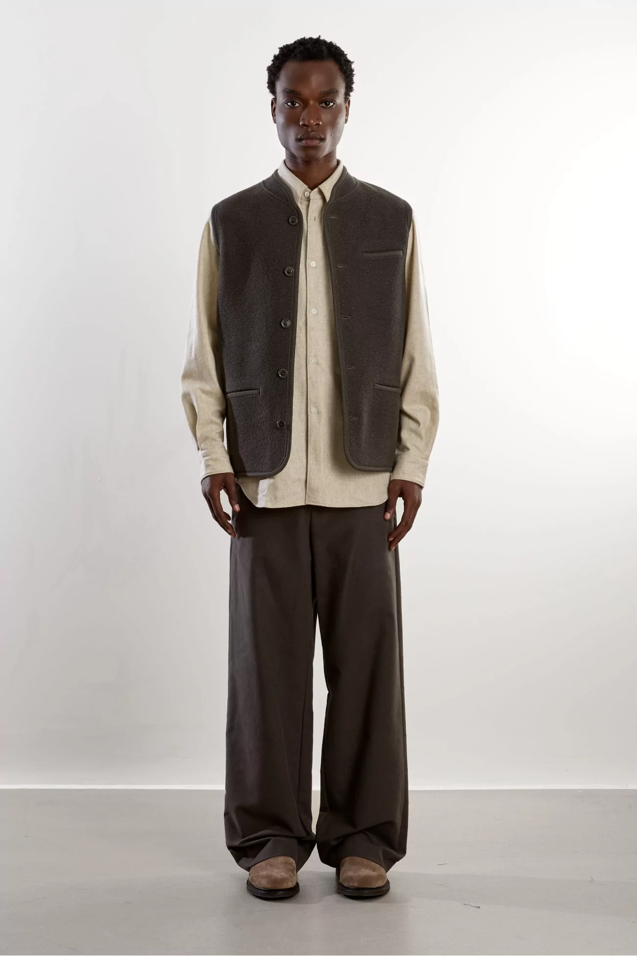 Gilet Homme Laine Feutrée Walker RIER – Zinc Felted | Centre Commercial