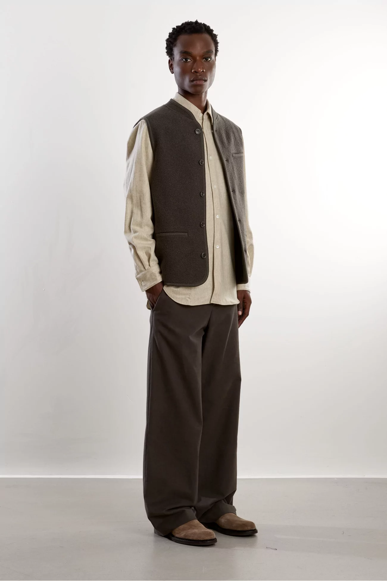Gilet Homme Laine Feutrée Walker RIER – Zinc Felted | Centre Commercial