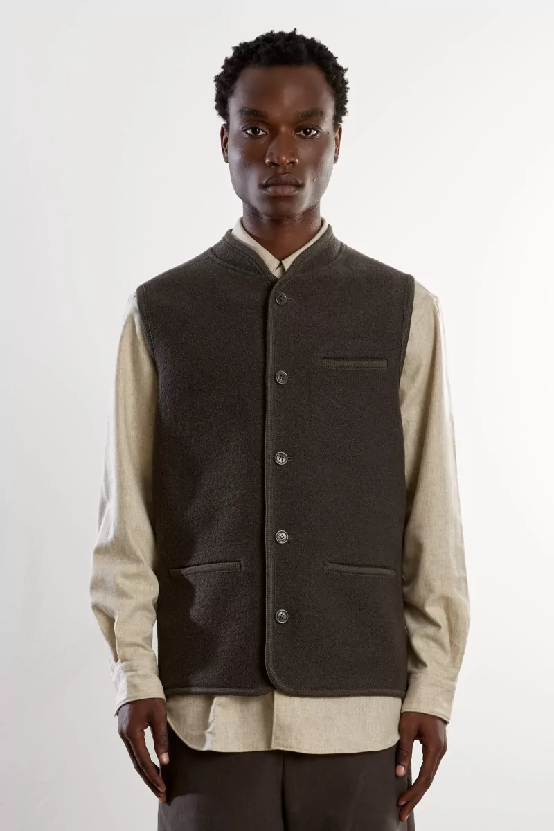 Gilet Homme Laine Feutrée Walker RIER – Zinc Felted | Centre Commercial