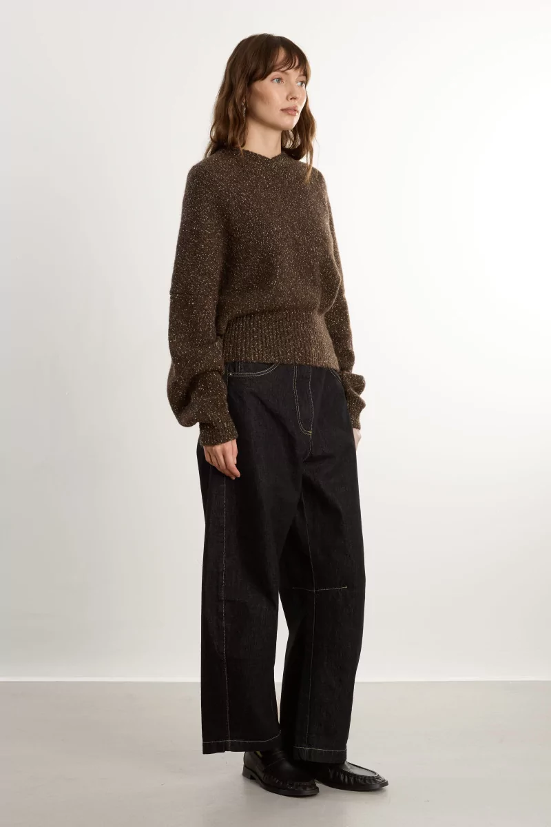 Baby Alpaca Wool Speckled V-Neck Sweater – Chocolate | Centre Commercial