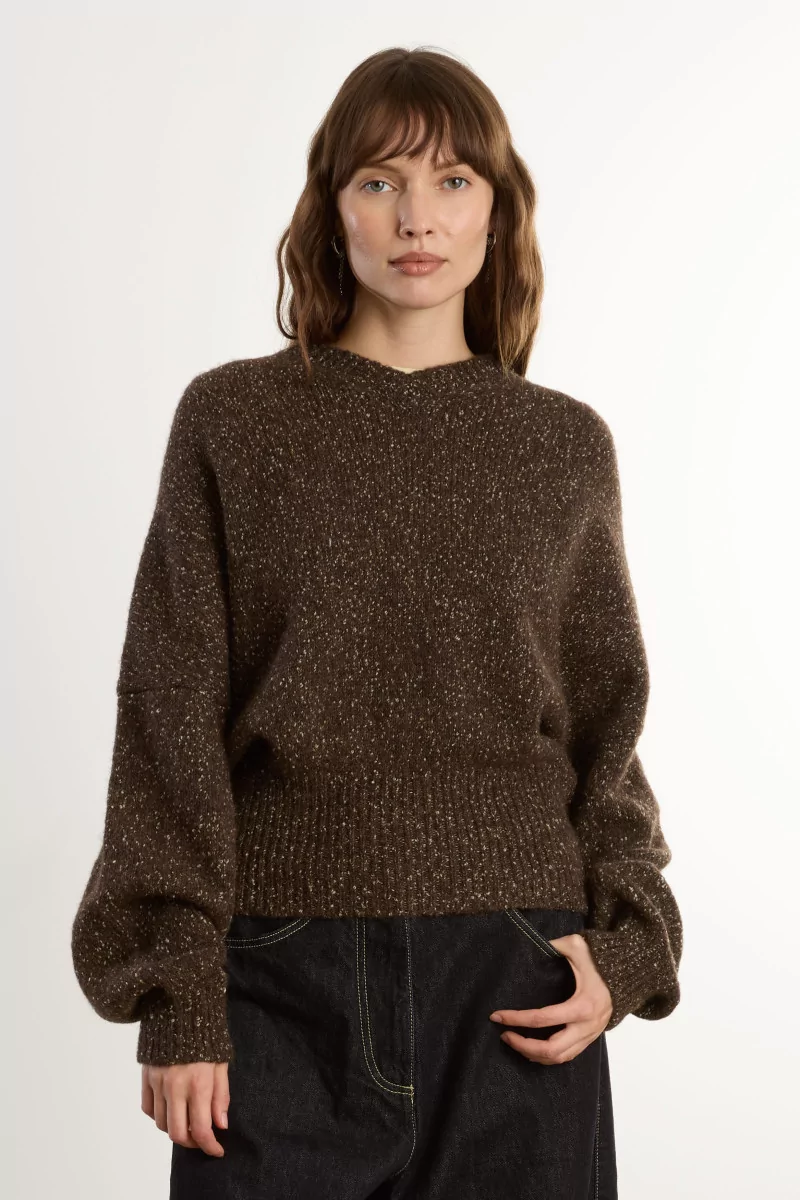 Pull Oversize Alpaga Laine Speckled V-Neck – Chocolate | Centre Commercial
