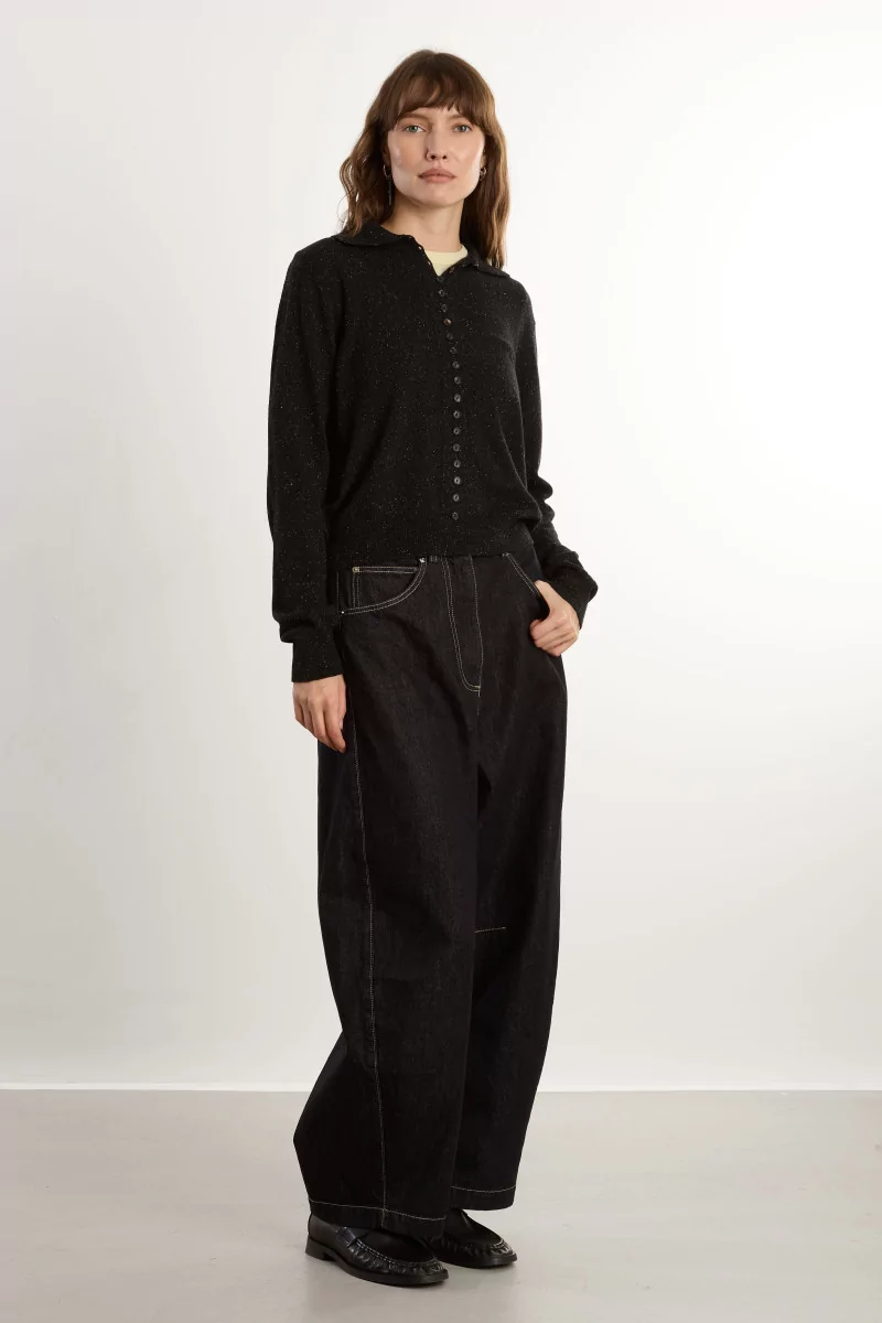 Polo Maille Soie Laine Silk & Wool Flecked – Black | Centre Commercial