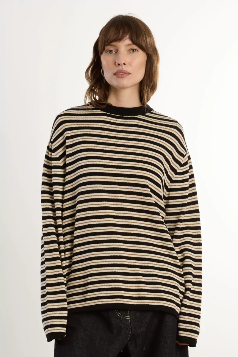 Organic Cotton Striped Long-Sleeve Tee – Black | Centre Commercial