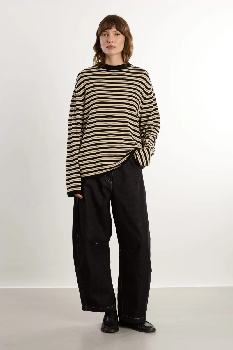 Organic Cotton Striped Long-Sleeve Tee – Black | Centre Commercial