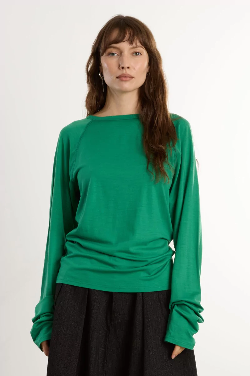 Wool Jersey Polar Jersey Raglan – Emerald | Centre Commercial