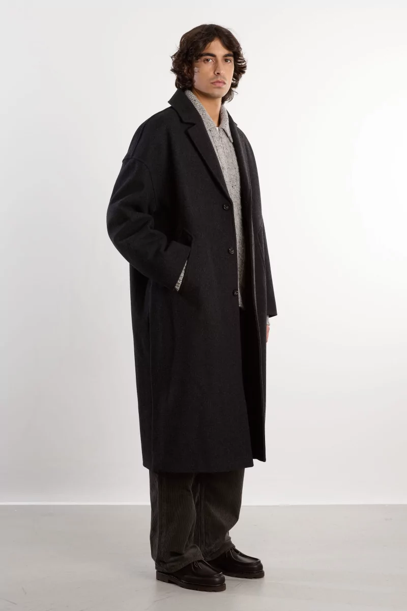 Fenté 125 Oversized Wool Coat – Dark Heather Grey | Centre Commercial