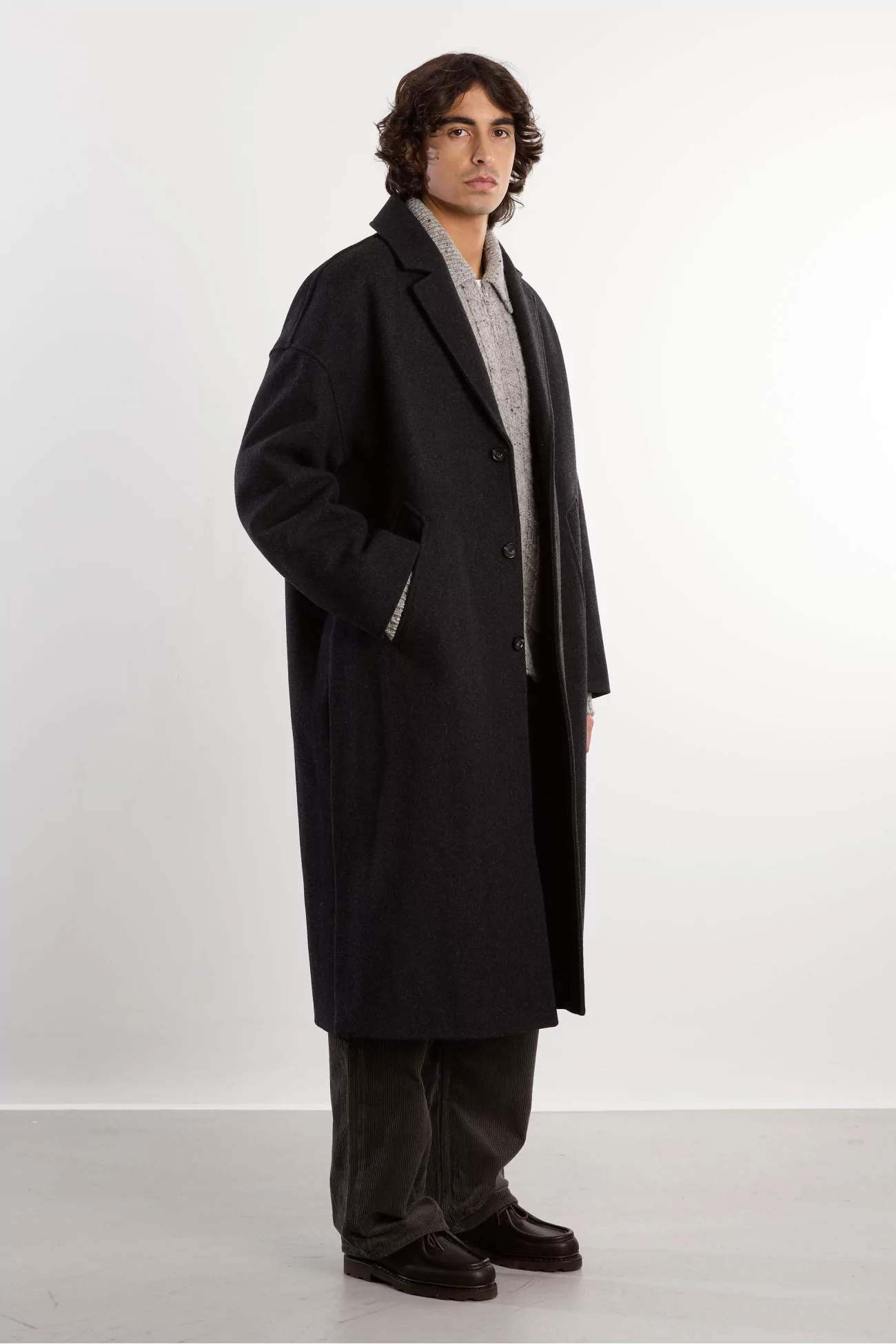 Fenté 125 Oversized Wool Coat – Dark Heather Grey | Centre Commercial