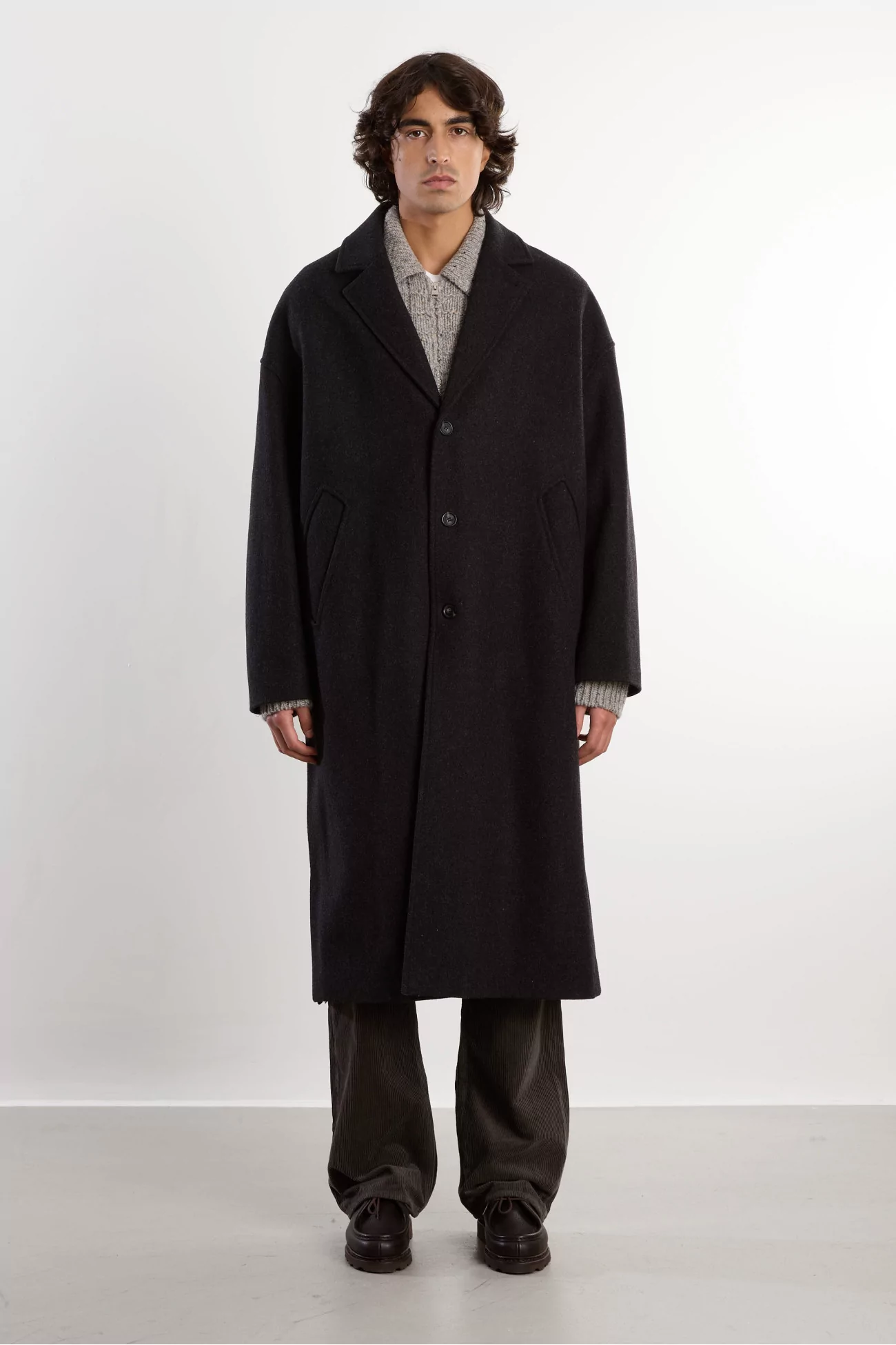 Fenté 125 Oversized Wool Coat – Dark Heather Grey | Centre Commercial