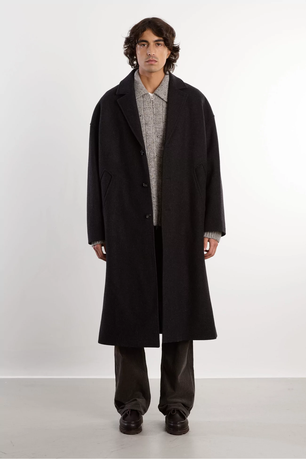 Fenté 125 Oversized Wool Coat – Dark Heather Grey | Centre Commercial