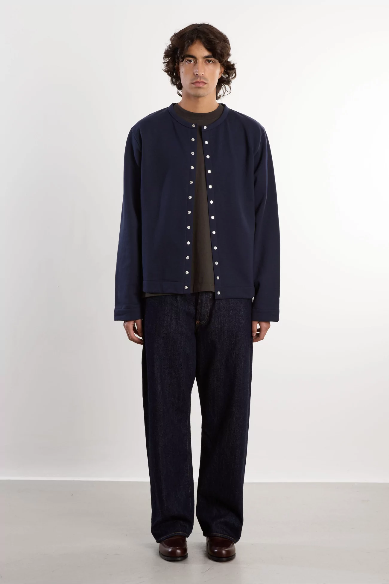 agnès b. Organic Cotton Fleece Snap Cardigan – Nuit | Centre Commercial