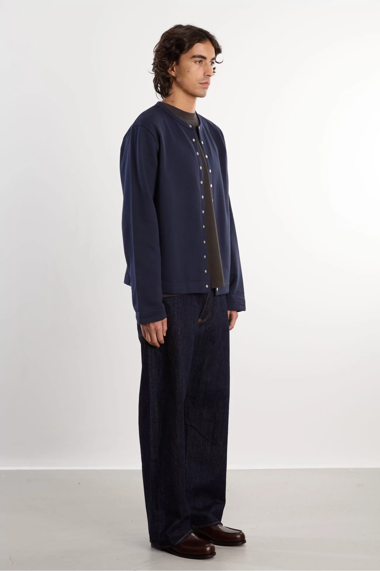 agnès b. Organic Cotton Fleece Snap Cardigan – Nuit | Centre Commercial
