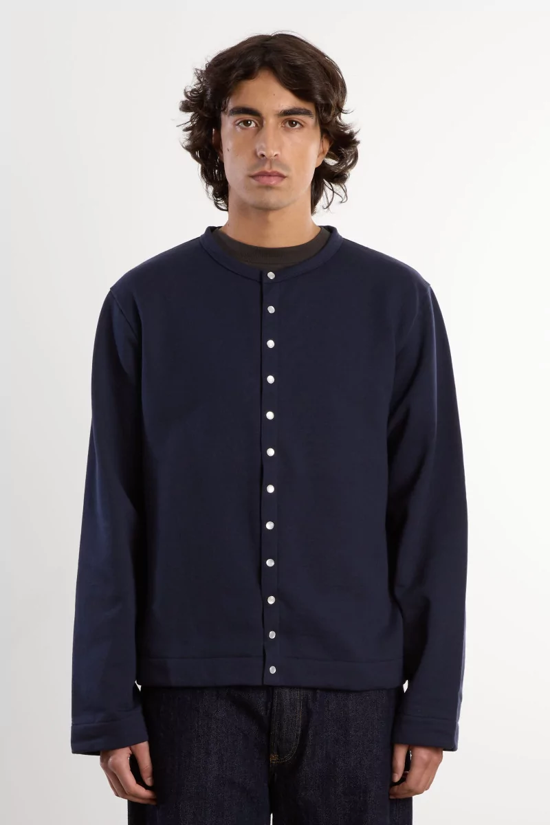 agnès b. Organic Cotton Fleece Snap Cardigan – Nuit | Centre Commercial