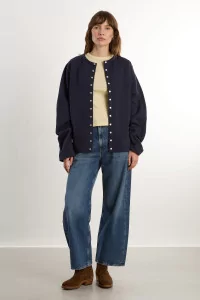 agnès b. Organic Cotton Fleece Snap Cardigan – Nuit | Centre Commercial