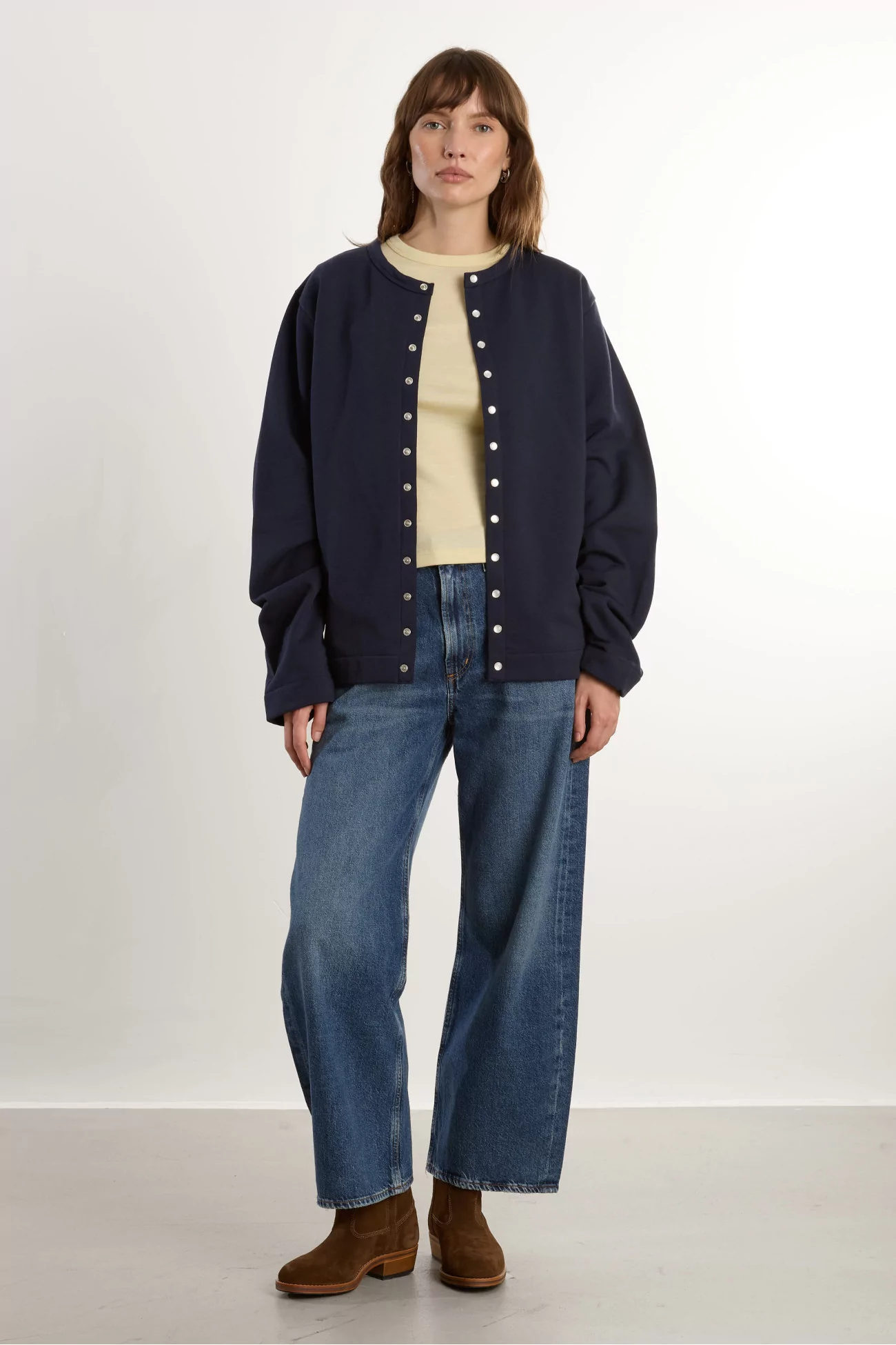 agnès b. Organic Cotton Fleece Snap Cardigan – Nuit | Centre Commercial
