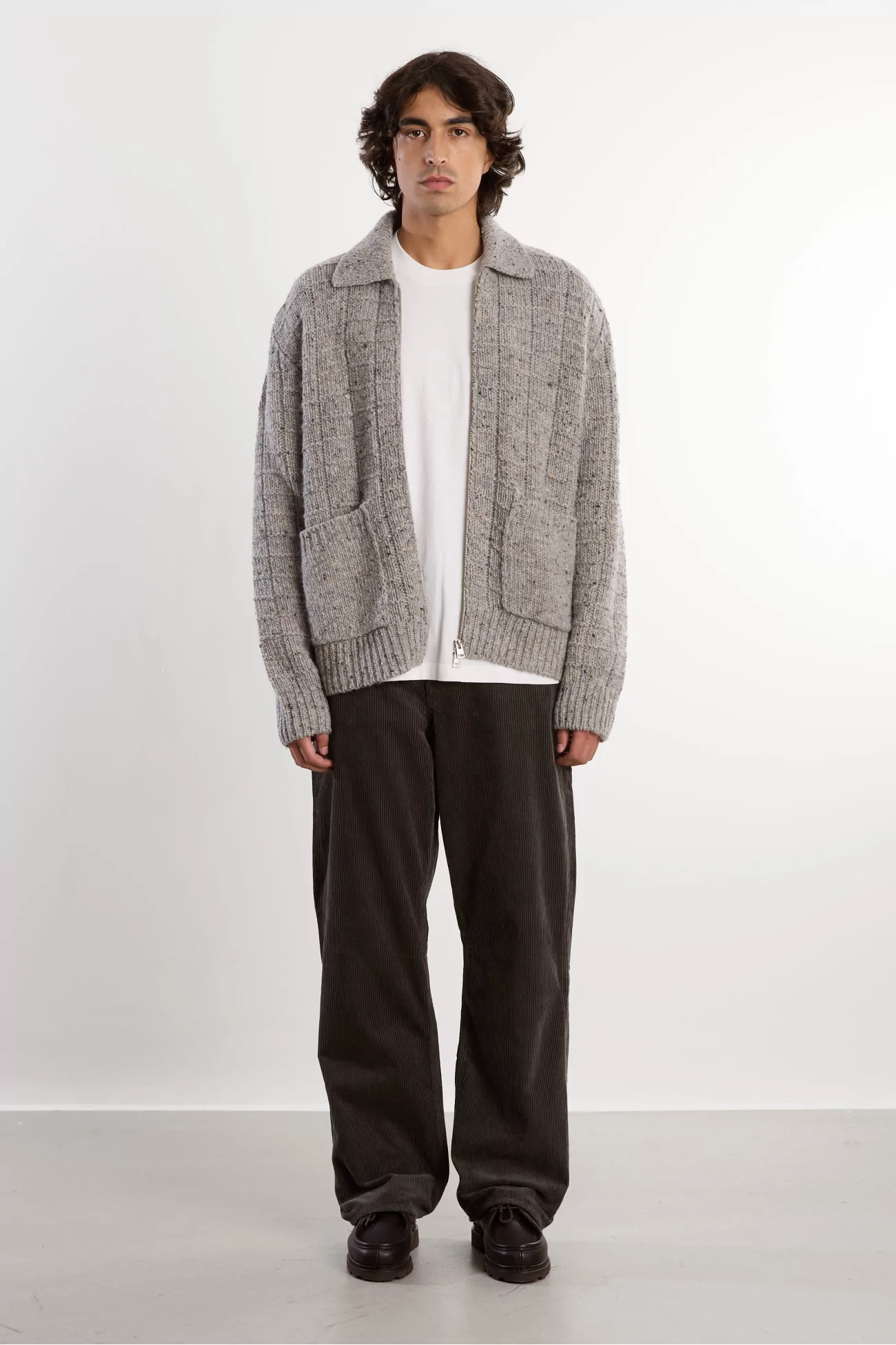 Veste en Maille Laine Donegal Aldrup – Light Grey Melange | Centre Commercial