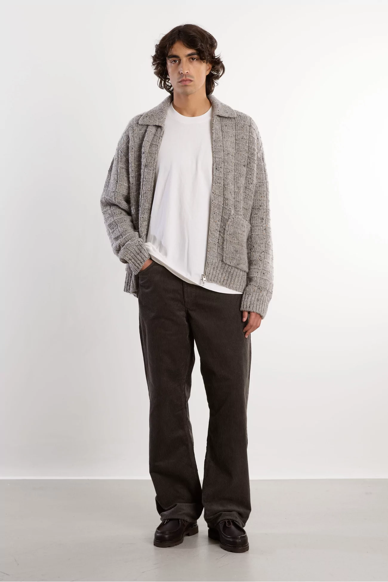 Veste en Maille Laine Donegal Aldrup – Light Grey Melange | Centre Commercial