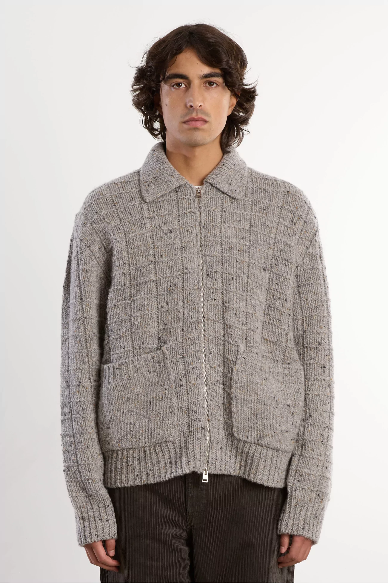Veste en Maille Laine Donegal Aldrup – Light Grey Melange | Centre Commercial