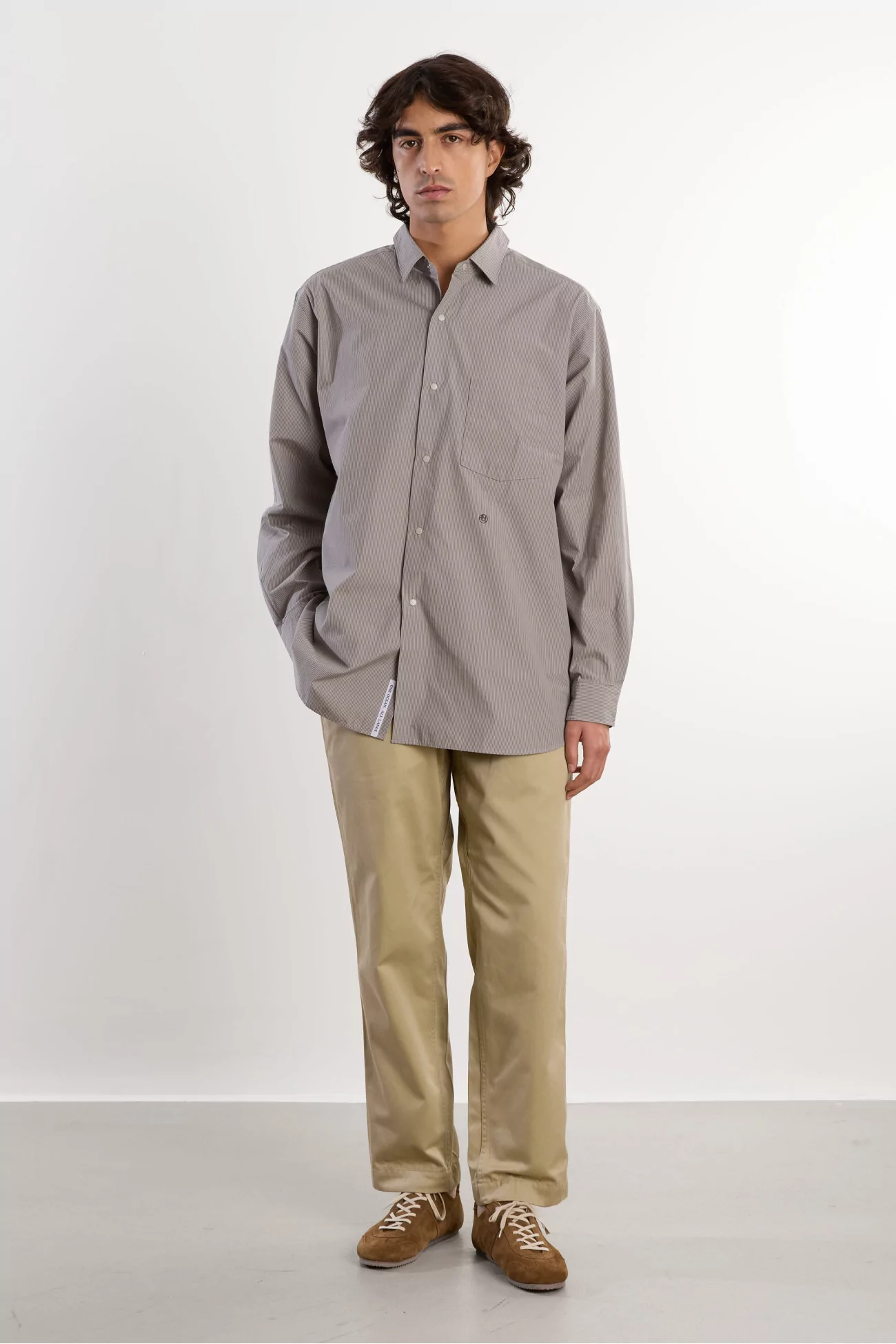 Nanamica Regular Collar Stripe Wind Shirt – Gray | Centre Commercial