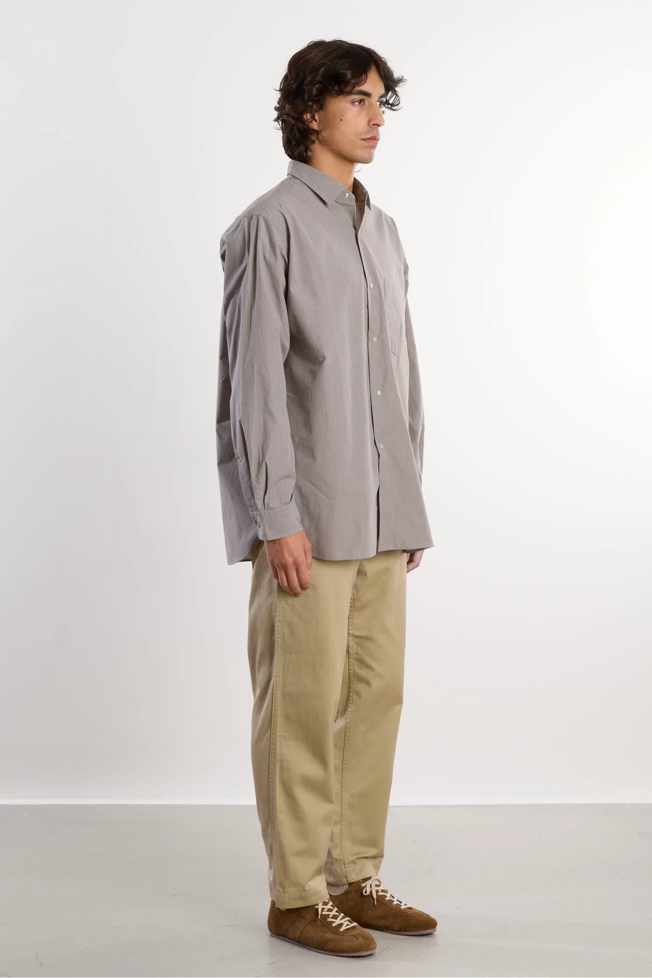 Chemise Rayée Homme Stripe Wind Nanamica – Gray | Centre Commercial